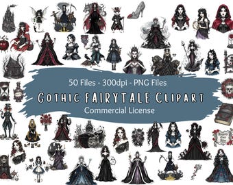 Gothic Fairytale Clipart Bundle: Dark Fantasy Princess PNGs (Digital Download)