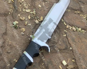 Handmade Predator Bowie Knife:5160 Spring Steel Replica With Leather Sheath