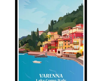 Impresión del lago de Como, Italia: Póster de viaje a Varenna, decoración italiana para el hogar