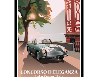 Cartel de viaje del Lago Como: Impresión del Concorso d'Eleganza en papel mate