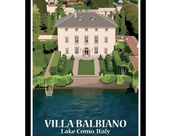 Villa Balbiano Lake Como Print: Italian Travel Poster