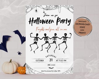 Sjabloon uitnodiging Halloween-feest: spookachtige digitale download, bewerkbaar en afdrukbaar