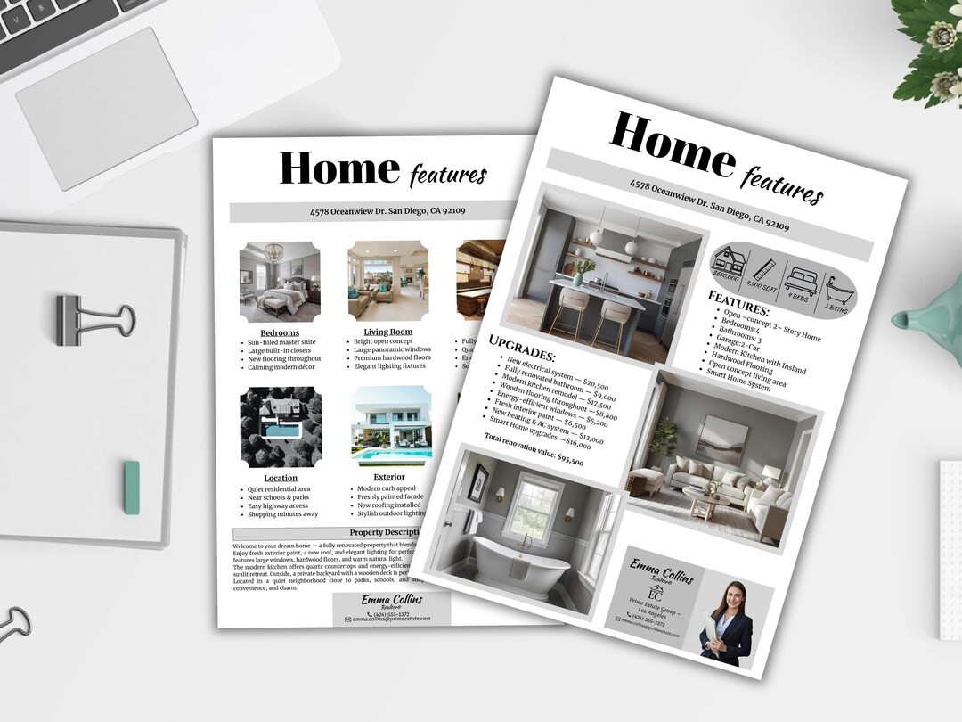 Real Estate Feature Sheet Template, Property Flyer Canva - Etsy