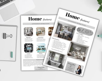 Real Estate Feature Sheet Template, Property Flyer Canva