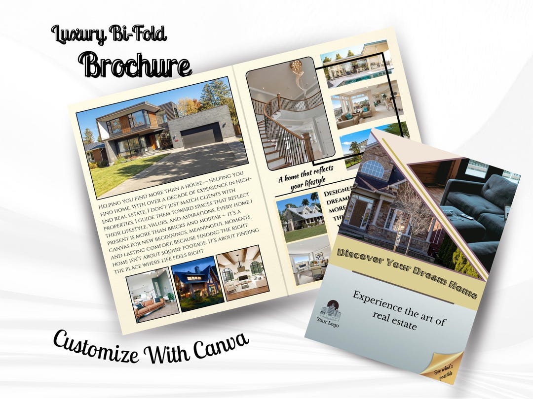 Luxury Real Estate Bi-fold Brochure Template: Property Flyer (canva, A4 ...