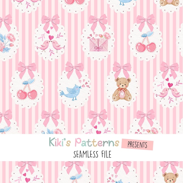 Rosa Cameo Nahtloses Muster von Kiki's Patterns, Rosa Streifen Digitales Muster, Valentinstag Nahtlose Datei