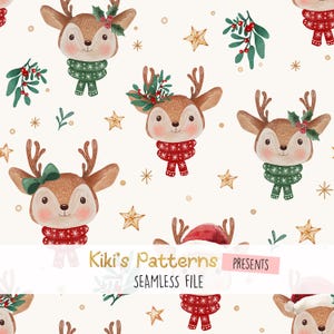Patrón navideño sin costuras, papel digital navideño, archivo sin costuras, patrón navideño de reno, patrón repetitivo para uso comercial