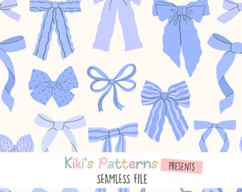 Blue Bows Seamless Pattern for Commercial Use, Digital Download