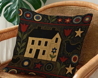 Folk Art House Kissenbezug, primitives Blumenmuster