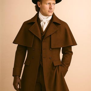 Men’s Victorian Gothic Wool Trench Cape Coat Tailcoat, Vintage Steampunk Clock Overcoat Jacket