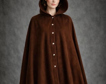 Women's Victorian Wool Hooded Cloak Cape Coat,  Vintage Gothic Steampunk Medieval Renaissance Winter Cosplay Costume