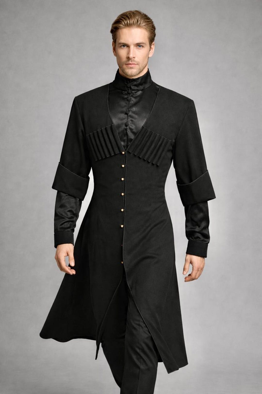 Men's Black Cossack Chokha Robe Coat, 18th Century Russian Traditional ...