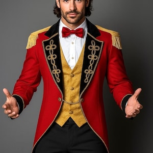 Men’s Red Ringmaster Tailcoat Jacket – Vintage Circus Costume & Cosplay Outfit