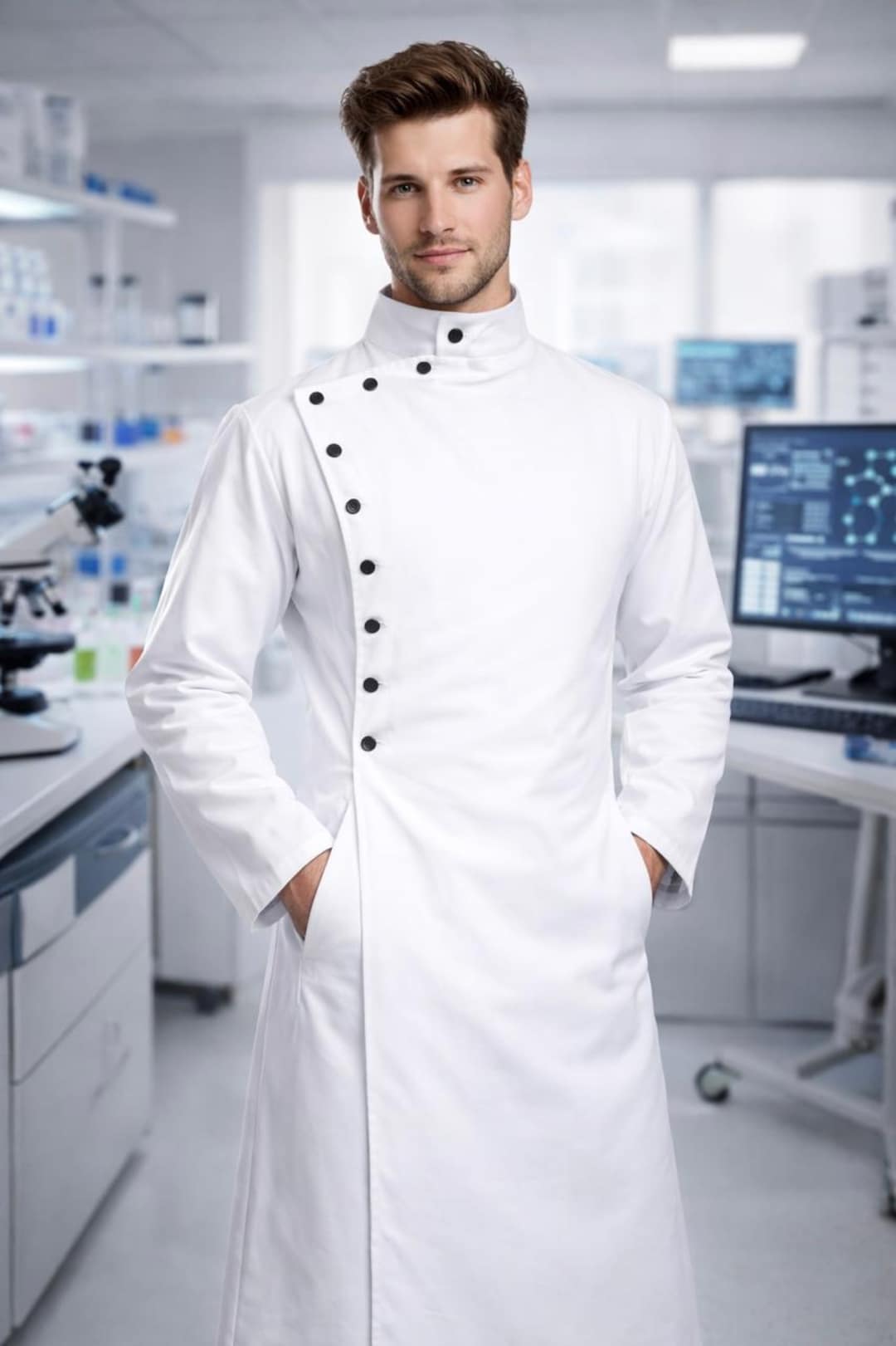 Men's White Mad Scientist Howie Lab Coat - Custom Made Long