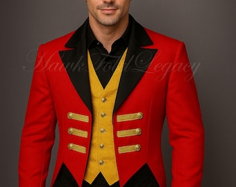 Red Wool Ringmaster Tailcoat: Circus Showman Costume Victorian Regency, Cosplay Costume