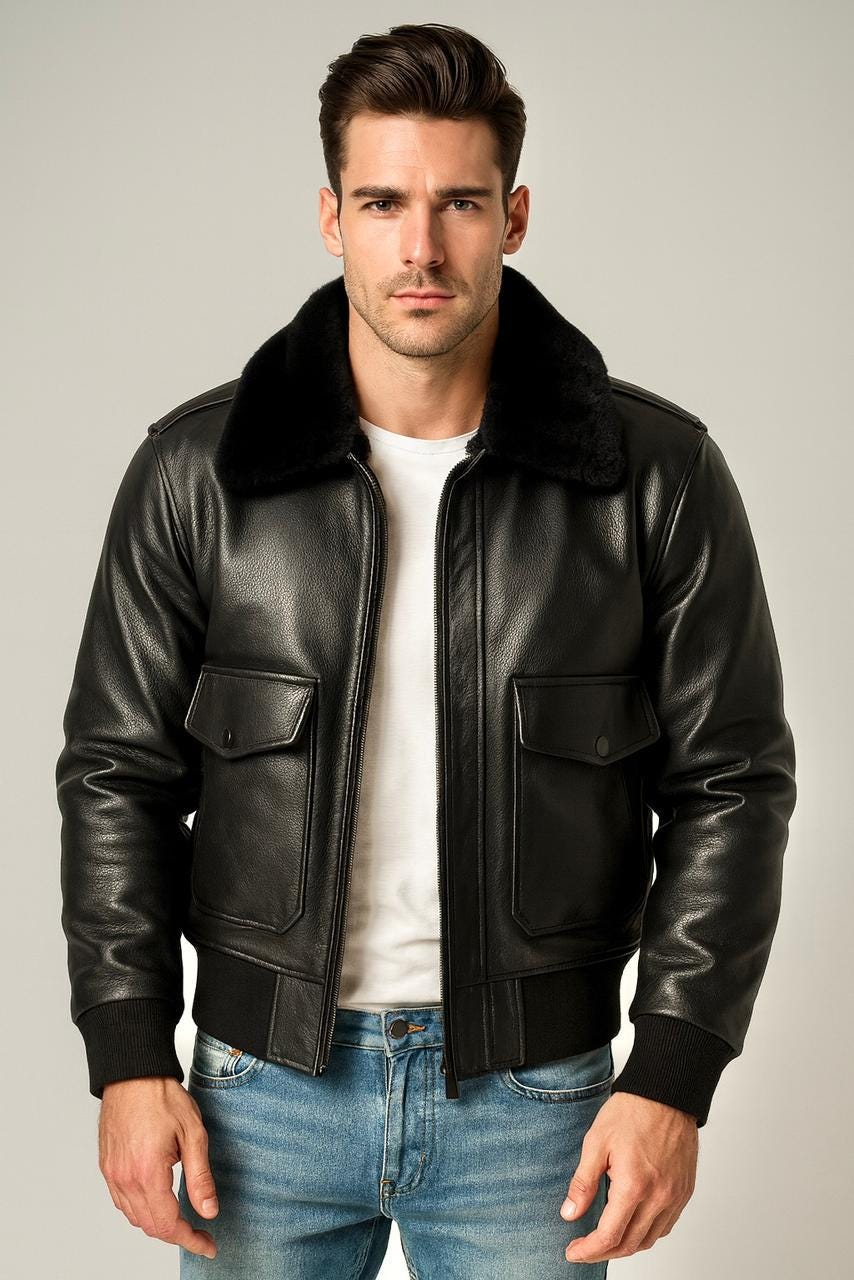 ジャケット・アウター vintage learher bomber jacket black Men's Black Leather Biker Bomber Jacket, Vintage Aviator Flight