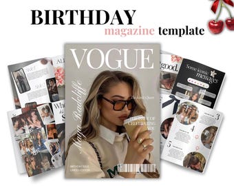 Tijdschriftomslag verjaardag in Vogue-stijl · Bewerkbare canvasjabloon · Aangepast tijdschriftcadeau voor beste vriend Gepersonaliseerde aandenken digitale download