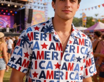 Mutiges USA-Hawaiianhemd, amerikanische Flaggen-tropischer Sommer-Hemd, rot-weiß-blaue amerikanische Flaggen-Urlaubs-Strand 4. Juli Hemd