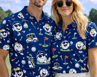 Polo divertido con pelota de golf, polo con carrito de palos de golf sonrientes, regalos para esposo, polo para golfista, regalos para mamá, ropa de golf a juego