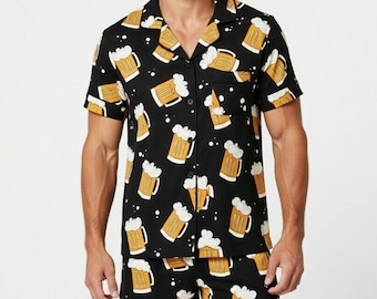 Beer Mug Pajama Set, Funny Beer Sleepwear, Gift for Dad, Father’s Day Gift, Party night