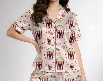 Micky Popcorn-pyjamasset, matchande familjenattkläder i retrostil, påsk- och vårgåva, present till henne