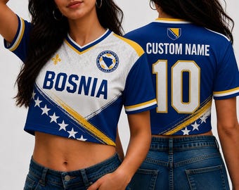 Maglia corta da calcio personalizzata della Bosnia, maglietta corta da calcio personalizzata, completo nero per addio al nubilato, maglietta per festival, tifoso di calcio