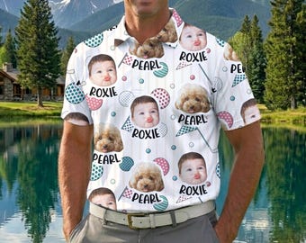Polo con cara personalizada, regalo para marido con cara personalizada en una camiseta, polo de golf de manga corta personalizado, polo personalizado para golfistas, regalos para mamá