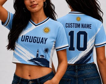 Camiseta cropped personalizada da seleção uruguaia de futebol, camiseta cropped personalizada de futebol, roupa preta para despedida de solteira, camiseta para festival, para fãs de futebol