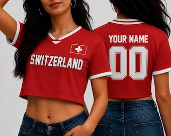 Custom Switzerland Crop Jersey - Personalized Flag Soccer Shirt with Name & Number, Women’s National Team Cropped Football Top