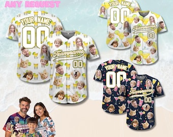 Camiseta de béisbol con diseño personalizado de margarita y chupitos de tequila, camiseta personalizada para fiestas familiares con foto de mascotas, nombre y número, regalo divertido