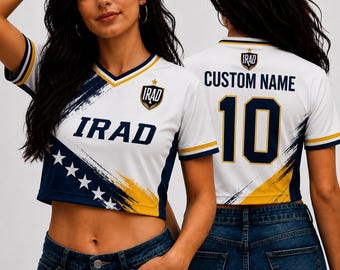 Aangepaste Irad voetbalshirt crop top, gepersonaliseerd voetbalshirt crop shirt, beer voetbalshirt, festivalshirt, voetbalfan