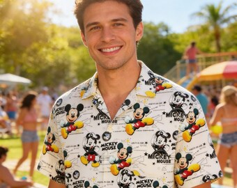 Mickey Mouse All Over Print Hawaiian Shirt, Disney Tropical Vacation Beach Summer Party Casual Shirt for Men Women
