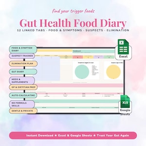 Spreadsheet voor het plannen van je darmgezondheid | Voedings- en symptoomtracker voor Excel en Google Sheets