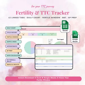 Hoja de cálculo para el seguimiento de la fertilidad / Registro de la ovulación y el período fértil para Excel y Google Sheets