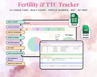 Fertility Tracker Spreadsheet | Ovulation and Fertile Window Log for Excel Google Sheets