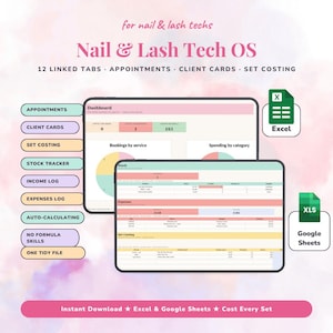 Nail and Lash Tech Spreadsheet | Beauty Salon Client Booking Tracker for Excel