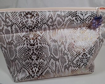 Luxury Cosmetic Bag • Snake Print Makeup Pouch with Zipper, Sustainable Gift