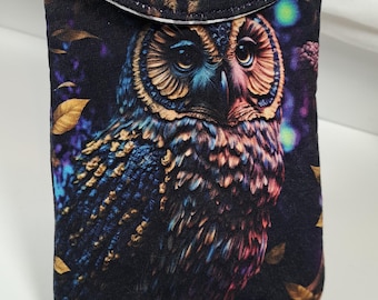 Magic Owl Phone Sleeve • Padded Fabric Case with Snap Closure