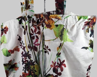 Floral Tote Bag with Leopard Pouch • Reversible Cotton Shopper (Packable)