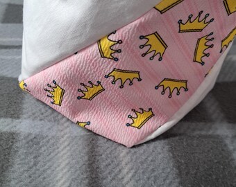 Small Reversible Fabric Basket, Pink Crown Pattern