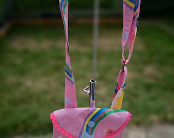 Handmade Rainbow Crossbody Bag: Pink Pom Pom Purse, Birthday Gift