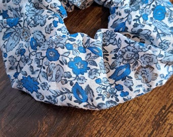 Recycled Fabric Scrunchie, Blue Floral Hair Accessory