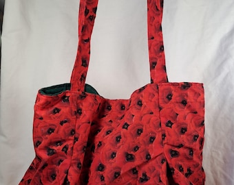 Red Poppy Tote Bag • Handmade Floral Shoulder Bag with Magnetic Closure & Inner Pocket