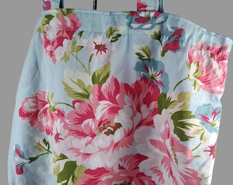 Foldable Floral Tote Bag • Vintage Rose Cotton Shopping Bag • Eco-Friendly Market