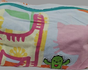 Upcycled Cosmetic Bag • Vintage Bedding Pouch, Cactus Patch Toiletry Organizer