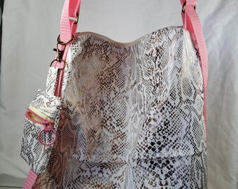 Convertible Backpack Purse • Blush Snake Print Shoulder Bag, Gold Hardware