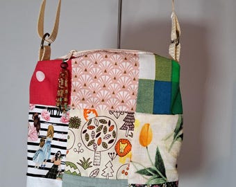 Patchwork Crossbody Bag Handmade, Upcycled Fabric Shoulder Bag, One of a Kind Boho Tote