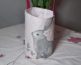 Handmade Easter Basket, Upcycled Fabric Basket with Bunny Print
