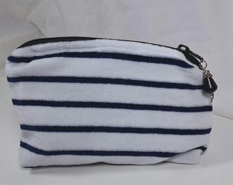 Handmade Upcycled Striped Cosmetic Bag•Recycled Fabric Toiletry Pouch, Nautical Style