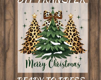 Leopard Christmas Tree DTF Transfer, Merry Christmas Design, Holiday Ready To Press Print